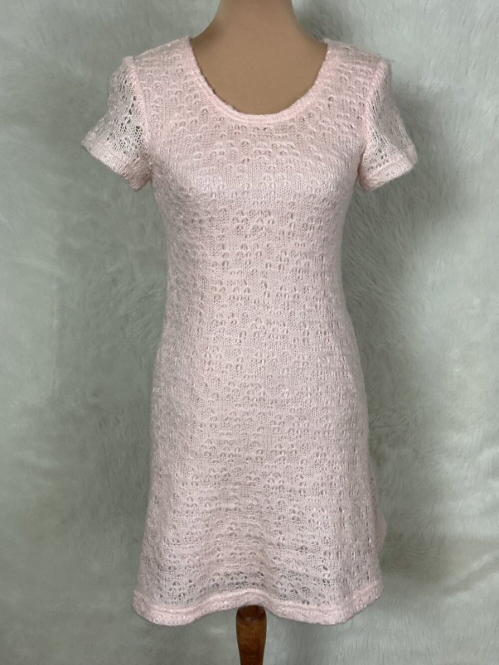 Vintage 90s Pink Short Sleeve Open Knit Mini Dress All That Jazz S/M